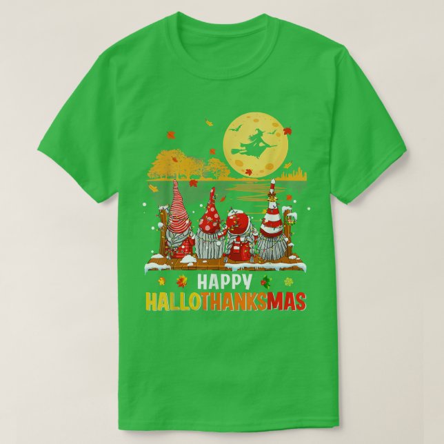 Camiseta Halloween Gnomes Happy HalloGraciasMas Acción de G (Diseño del anverso)