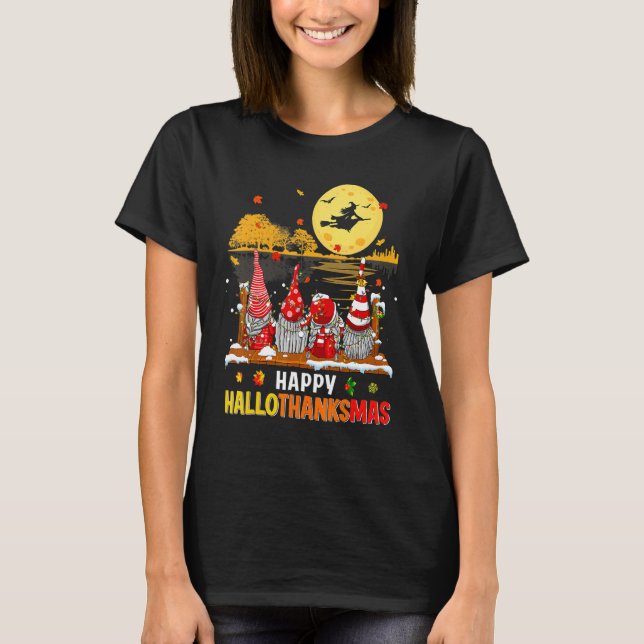 Camiseta Halloween Gnomes Happy HalloThanksMas Thanksgiving (Anverso)