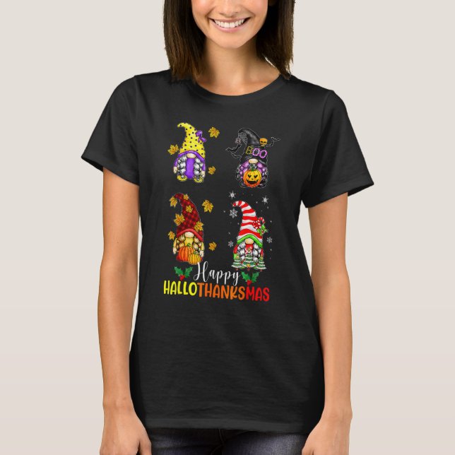 Camiseta Halloween Gnomes Happy HalloThanksMas Thanksgiving (Anverso)