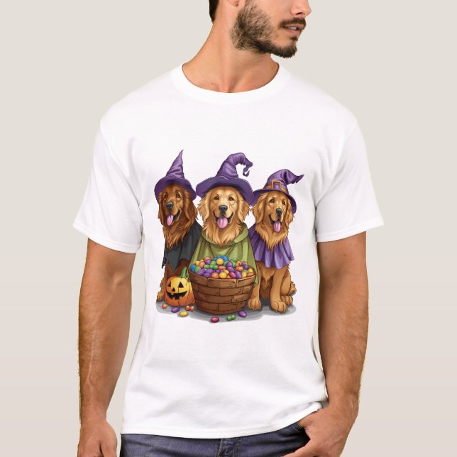 Camiseta Halloween Golden Retriever Witch Dogs (Anverso)