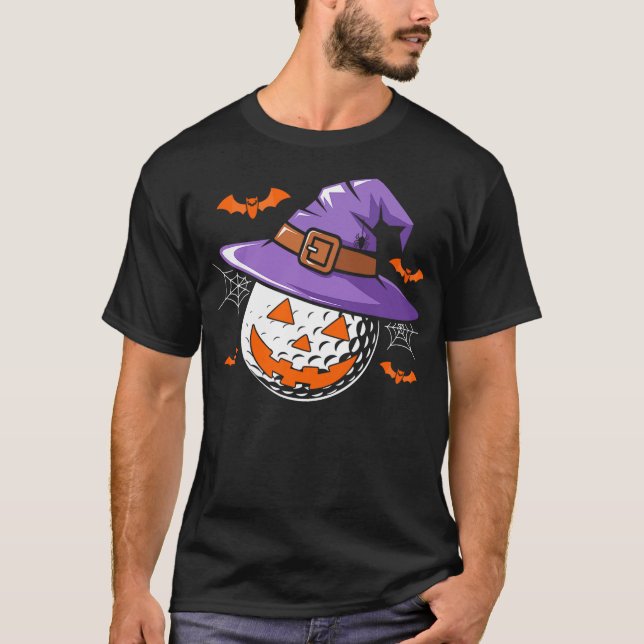 Camiseta Halloween Golf Ball Witch Hat Pumpkin Spooky Bat W (Anverso)