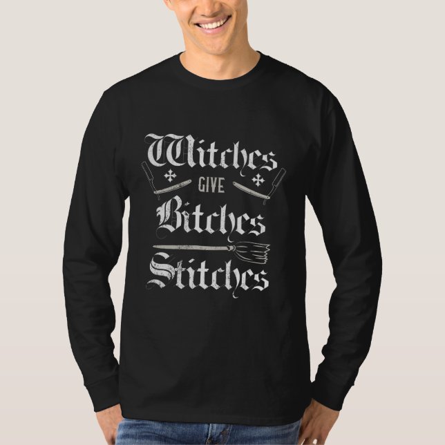Camiseta Halloween Good Witches Give Bad Stitches Wicca  (Anverso)