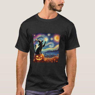 Camiseta Halloween Gorra de brujas Starry Night Cat Van Gog