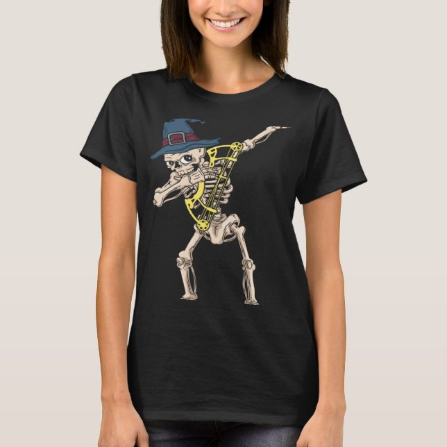 Camiseta Halloween Gorra de la Bruja Azul Skeleton Archery  (Anverso)