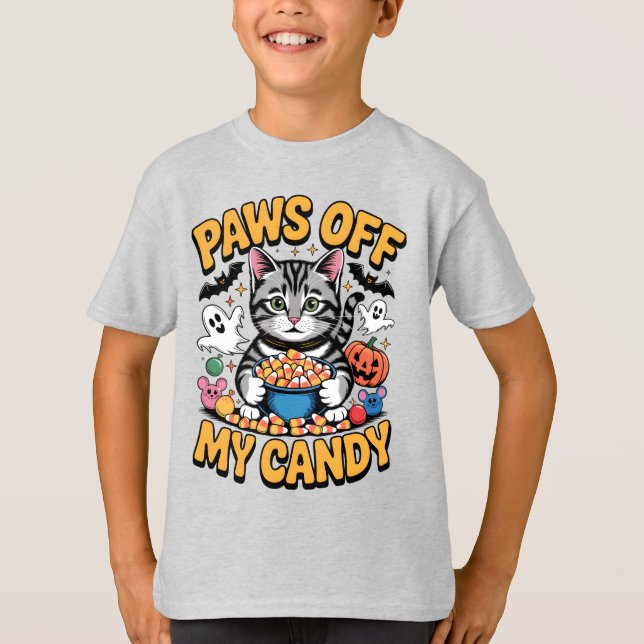 Camiseta Halloween Gracioso De Gatos De Tabby, Paws De Mi C (Anverso)