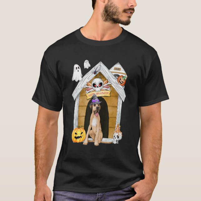 Camiseta Halloween Great Dane Dog Witch Hauned House (Anverso)