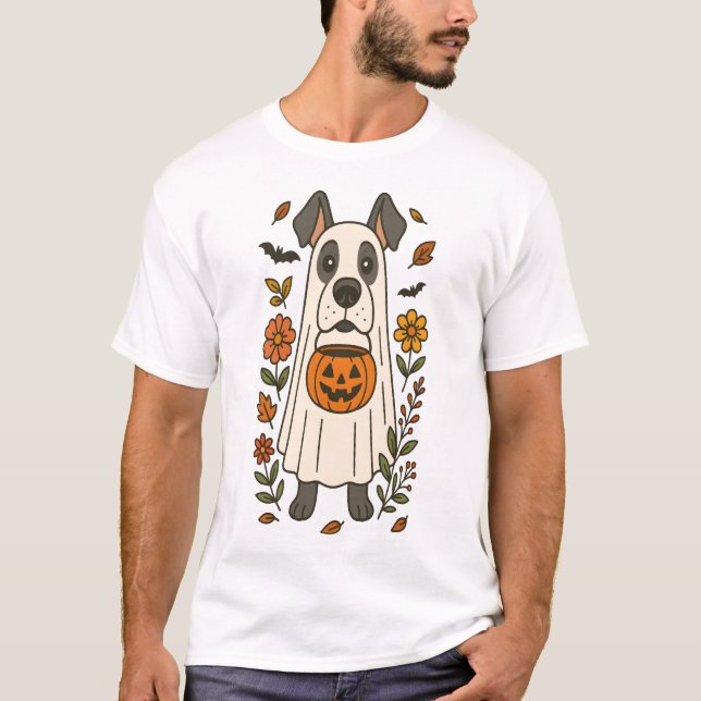 Camiseta Halloween Great Dane Flowers (Anverso)