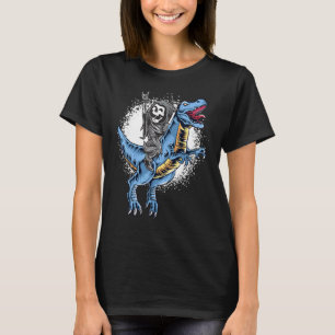 Camiseta Halloween Grim Reaper Rocker Riendo En Dinosaurio