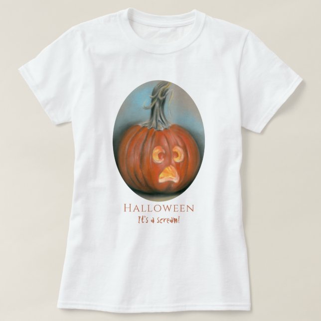 Camiseta Halloween gritando Jack O Lantern Pumpkin Pastel (Diseño del anverso)