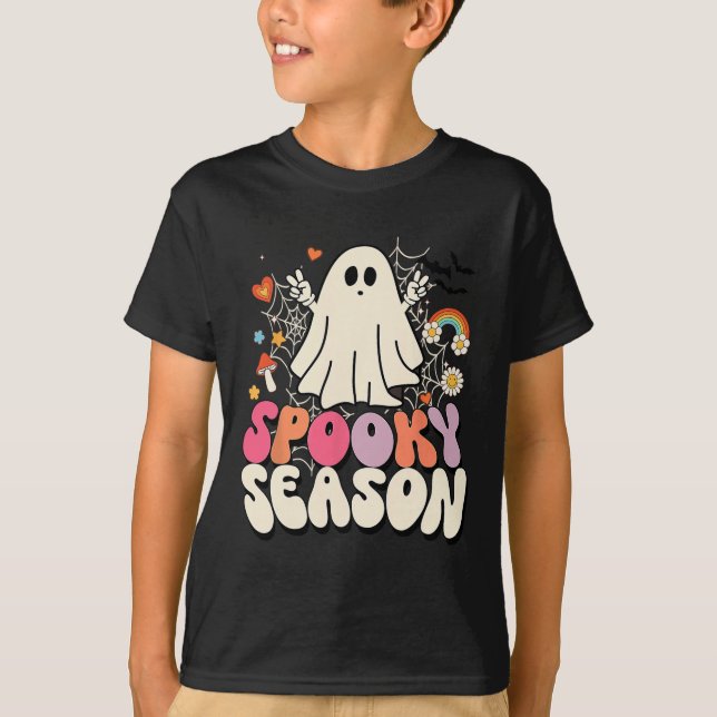 Camiseta Halloween Groovy Boo Ghost Spooky Mens Kids (Anverso)