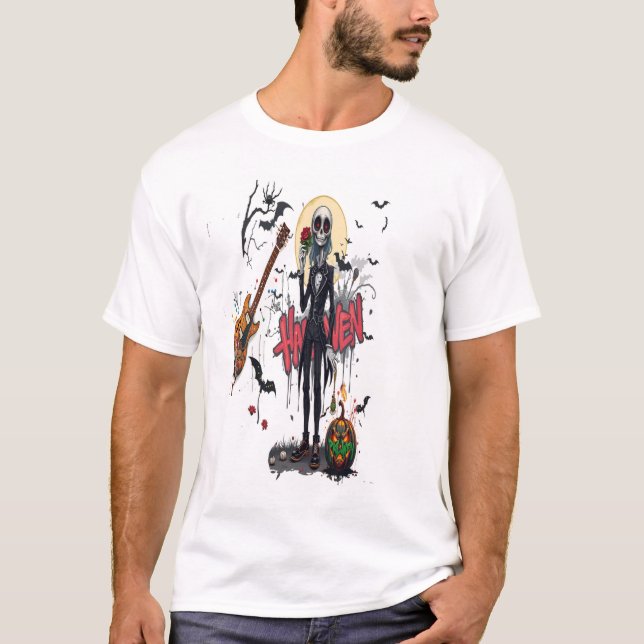 Camiseta halloween guitar graffiti art anime cool family  (Anverso)