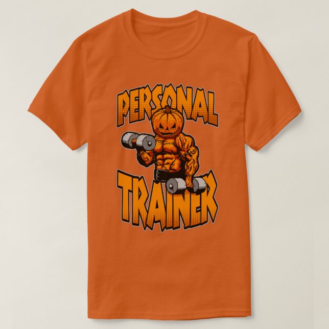 Camiseta Halloween Gym Personal Trainer Pumpkin Dumbbell Fi (Diseño del anverso)