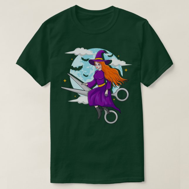 Camiseta Halloween Hairdresser Salon Witch Scissor Hairstyl (Diseño del anverso)