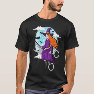Camiseta Halloween Hairdresser Salon Witch Scissor Hairstyl