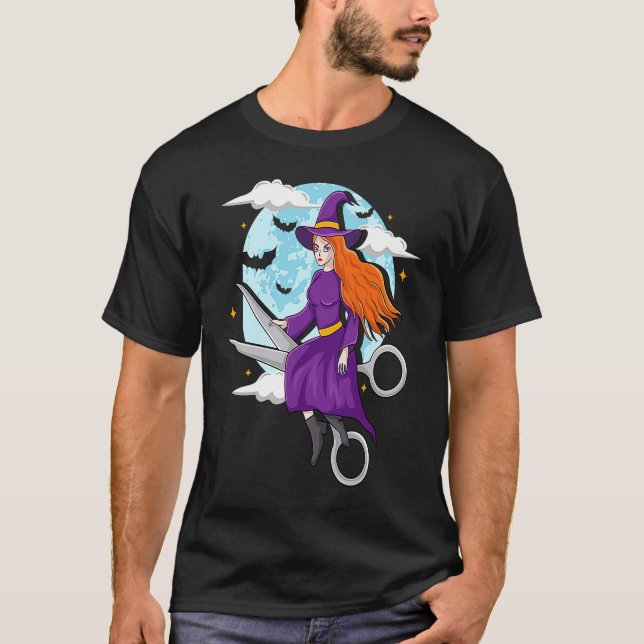 Camiseta Halloween Hairdresser Salon Witch Scissor Hairstyl (Anverso)