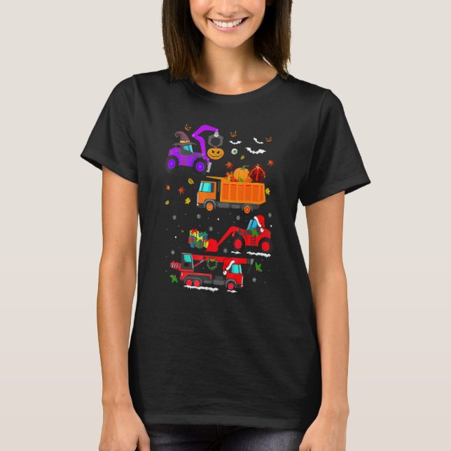 Camiseta Halloween Hallothanksmas Vehículo de construcción  (Anverso)