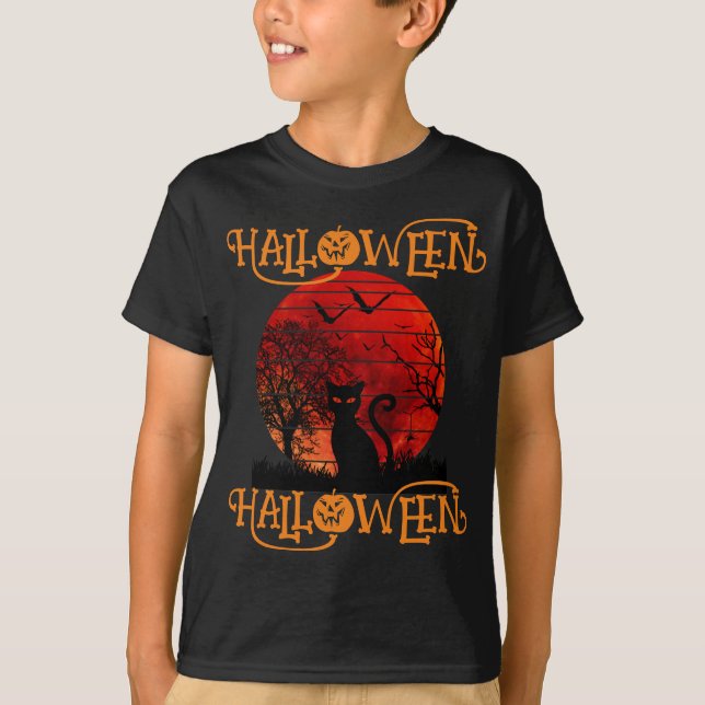 CAMISETA HALLOWEEN HALLOWEEN CAT BATES DE MIEDO NEGRO (Anverso)