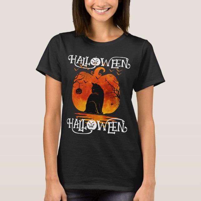 CAMISETA HALLOWEEN HALLOWEEN CAT BLACK PUMPKIN (Anverso)