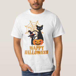 Camiseta Halloween Happy Cats Spider Webb Pumpkin Design