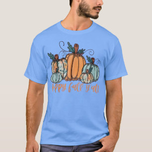 Camiseta Halloween Happy Fall Y'all Letter Leopard Pumpkin