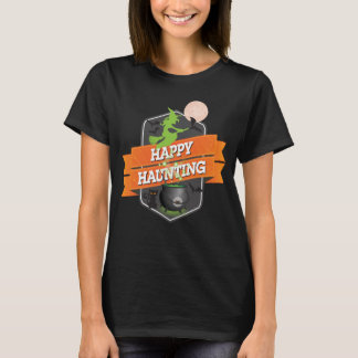 Camiseta Halloween Happy Haunting with Witch on Broom