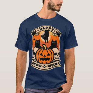 Camiseta Halloween Happy MeowOween Cats Negros Cuidados Gra
