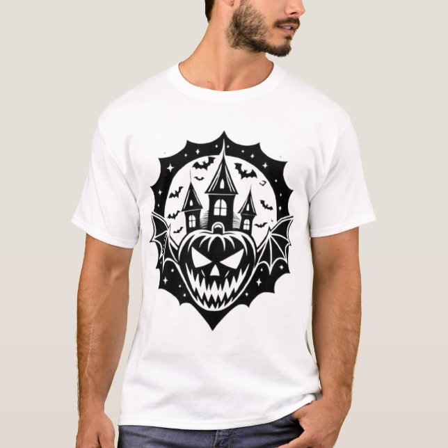 Camiseta Halloween Hauned House Pumpkin Bats (Anverso)