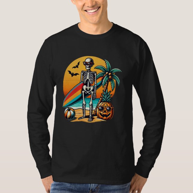 Camiseta Halloween Hawaii Skeleton Surfing (Anverso)