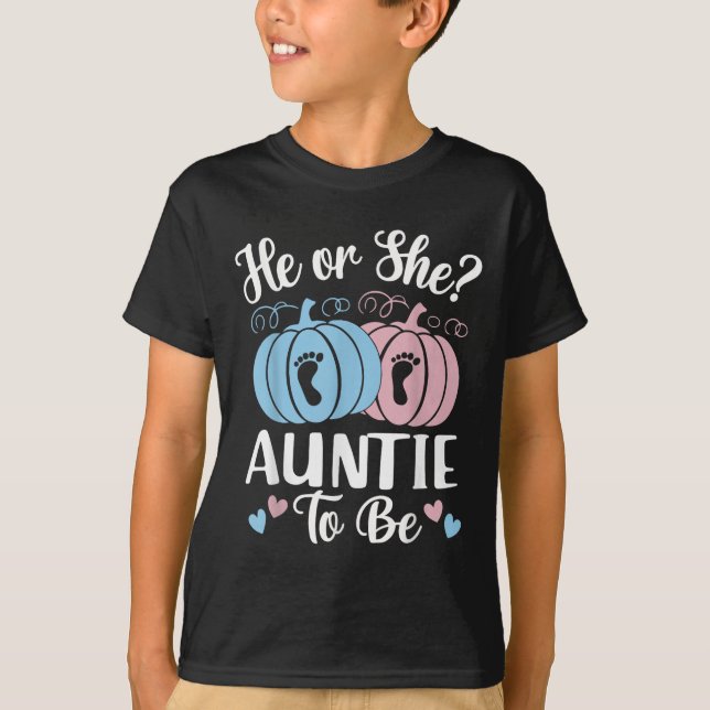 Camiseta Halloween He Or She Auntie To Be Pumpkin Gender Re (Anverso)