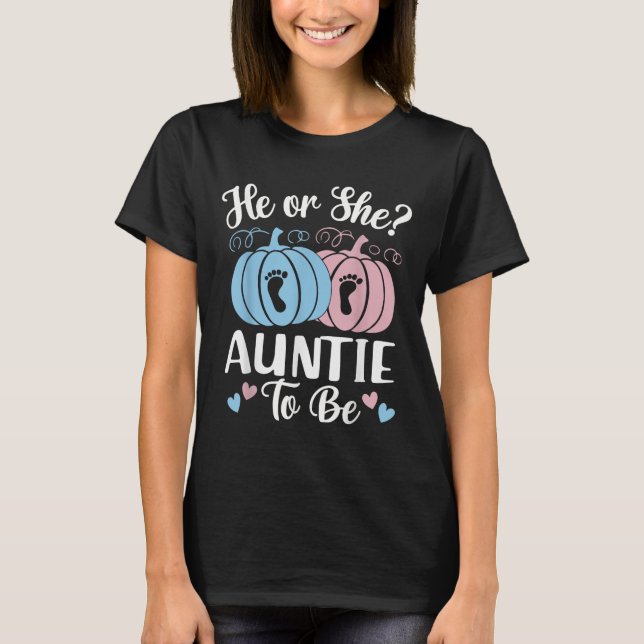 Camiseta Halloween He Or She Auntie To Be Pumpkin Gender Re (Anverso)