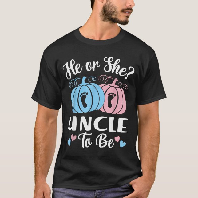 Camiseta Halloween He Or She Uncle To Be Pumpkin Gender Rev (Anverso)