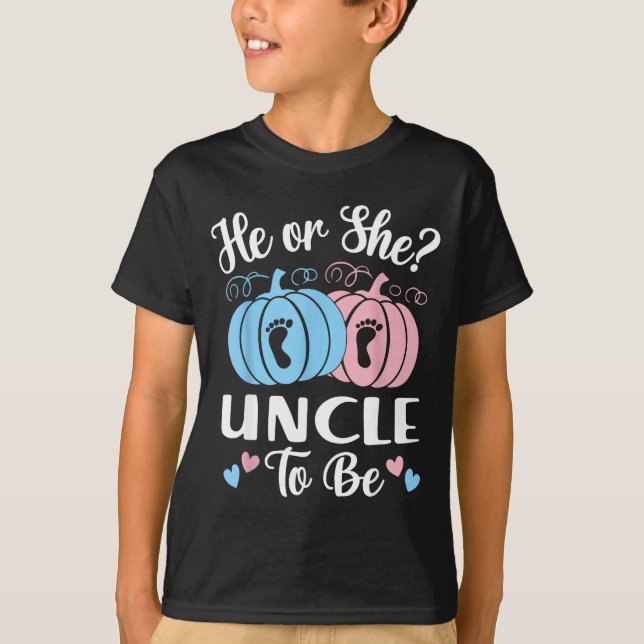 Camiseta Halloween He Or She Uncle To Be Pumpkin Gender Rev (Anverso)