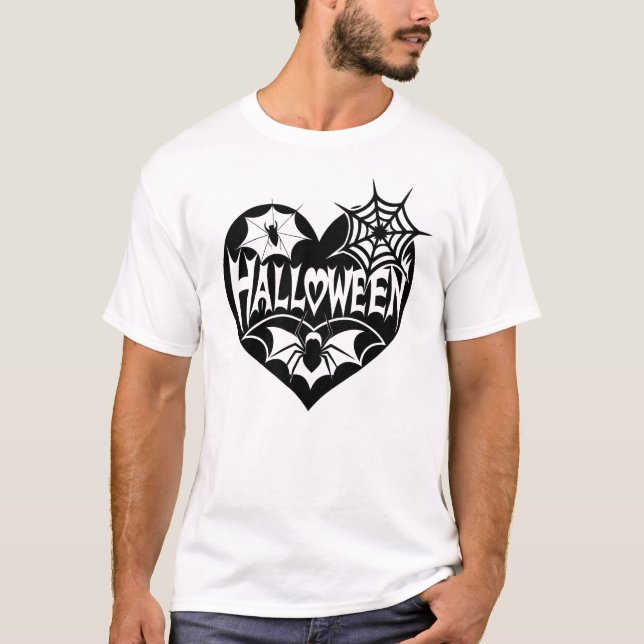 Camiseta Halloween Heart, Black Heart Shape, Spider Web (Anverso)