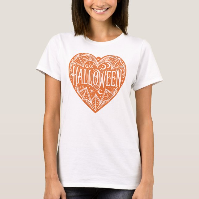 Camiseta Halloween Heart, Orange Heart Shape, Holiday (Anverso)