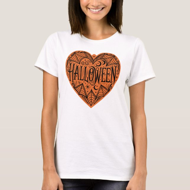 Camiseta Halloween Heart, Orange Heart Shape, Holiday (Anverso)