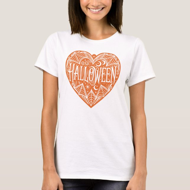 Camiseta Halloween Heart, Orange Heart Shape, Holiday (Anverso)