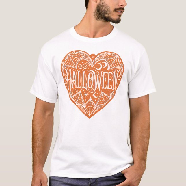 Camiseta Halloween Heart, Orange Heart Shape, Holiday (Anverso)