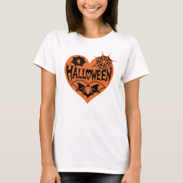 Camiseta Halloween Heart, Orange Heart Shape, Spider Web