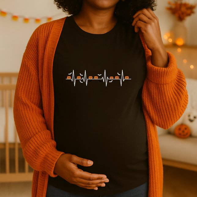 Camiseta Halloween Heartbeat Calabaza Maternidad Spooky ECG (Subido por el creador)