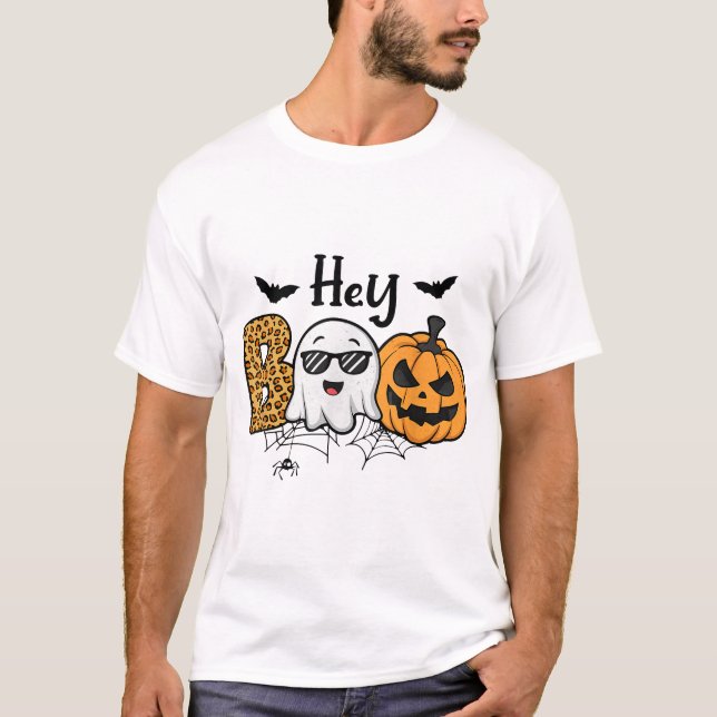 Camiseta Halloween Hey Boo Ghost Calabaza Vestuario Mujeres (Anverso)