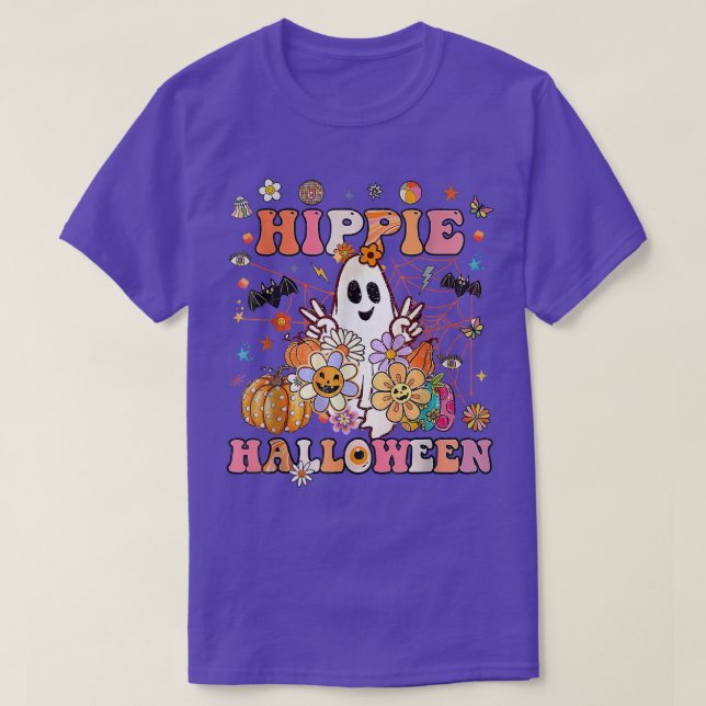 Camiseta Halloween hippie, fantasma de temporada espeluznan (Diseño del anverso)
