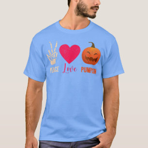 Camiseta Halloween Hippie Skeleton Heart Pumpkins Peace Lov