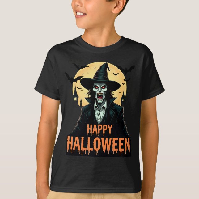 Camiseta Halloween Horror Bruja con ojos rojos (Anverso)