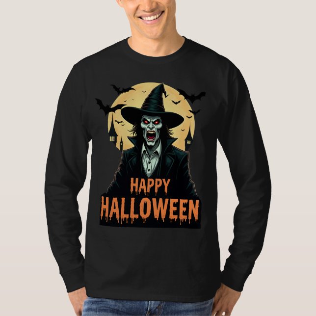 Camiseta Halloween Horror Bruja con ojos rojos (Anverso)