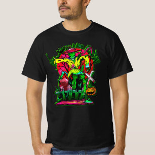 Camiseta Halloween Horror Scarecrow Bmpkin Grave Cross