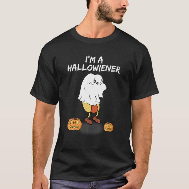 Camiseta Halloween Hot Dog, Wiener Dress Up In Ghost Costum (Anverso)