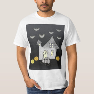 Camiseta Halloween House, gatos negros, murciélagos, calaba