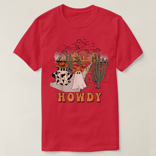 Camiseta Halloween Howdy Ghouls, Boo Haw Cowboy, Desert Sun (Diseño del anverso)