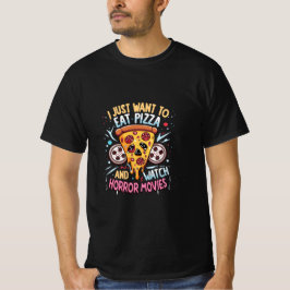 Camiseta Halloween humorístico dice pizza y películas de te