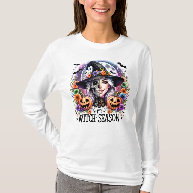 Camiseta Halloween-"It's Witch Season" - L/S T-Shirt White (Anverso)